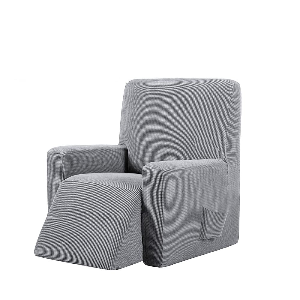 YOPOIY 1 pezzo Premium idrorepellente Copripoltrona Relax Reclinabile Tessuto jacquard elasticizzato quadretti Fodera poltrona con Tasche -grigio chiaro-