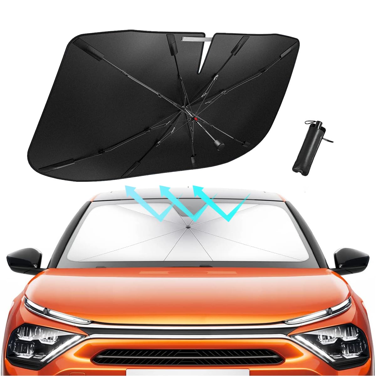 ZicinerCar Windshield Sun Shade Umbrella, Auto UV Rays Block and Heat Sun Visor Protector, Foldable Automotive Sun Shade Full Cover, Universal Size 55"×31.5" for Car