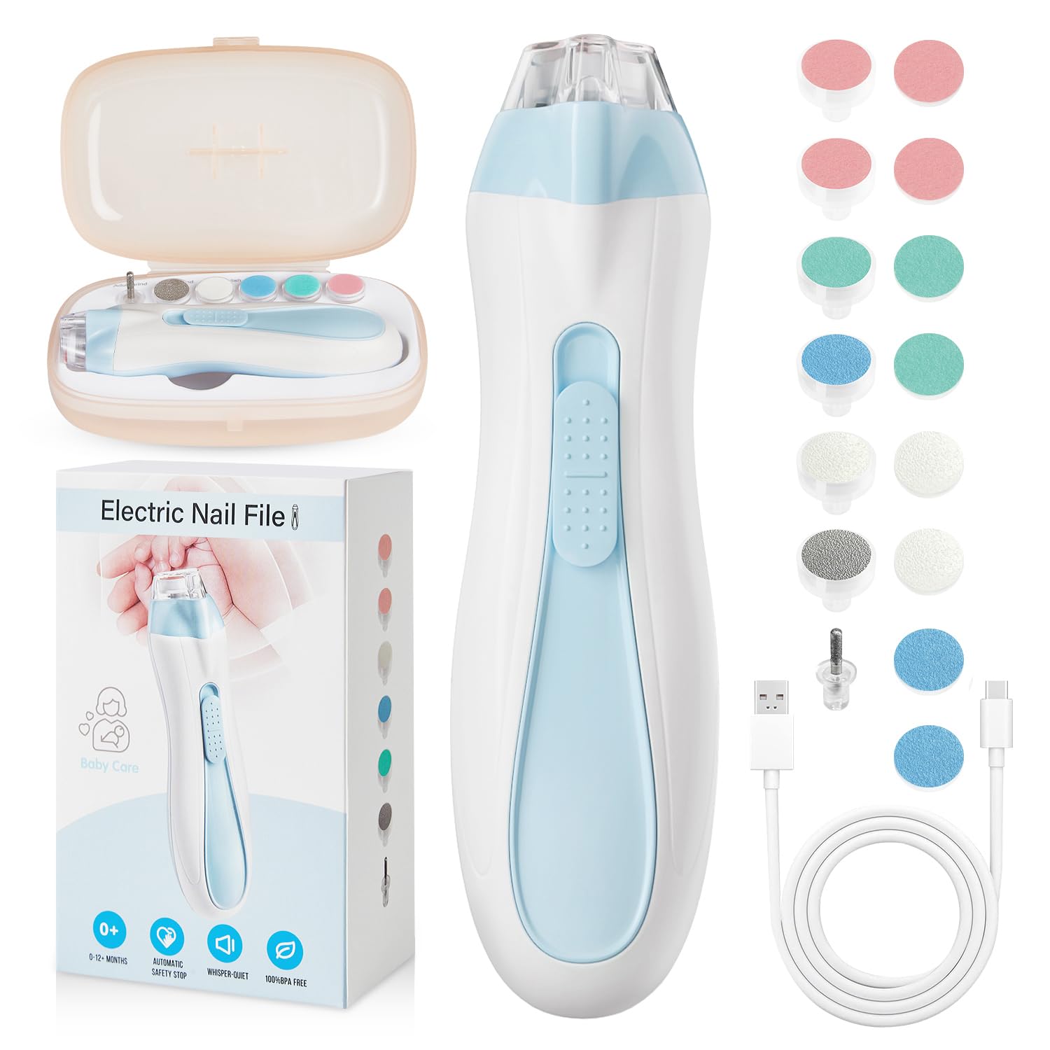 Prolixity Baby Nail Trimmer Electric, 15 in 1 Baby Nail Clippers for Gentle Nail Care, Rechargeable Baby Nail File Electric with Light &15 Grinding