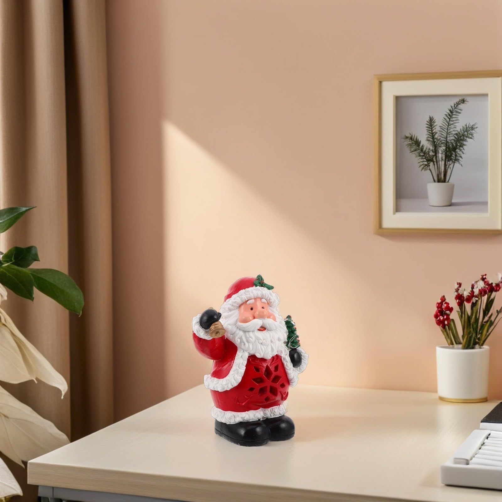 USHOBE Statua Natalizia in Resina Rossa con Musica e Doppia Alimentazione USB per Decorazioni Festive in Hotel e Casa