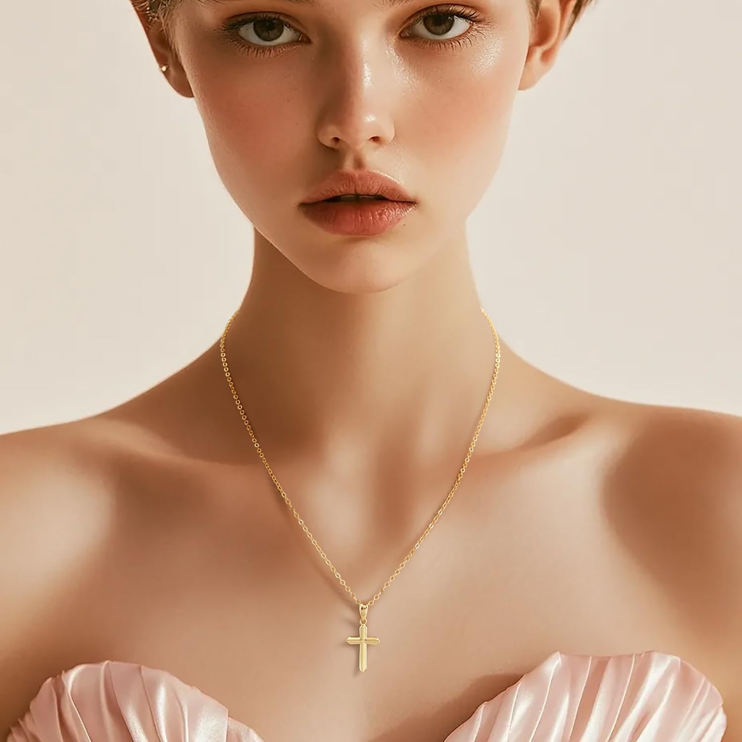 Womens Gold Cross Necklace 14K Gold Cross Necklaces for Women Crosses Pendants Necklaces for Women Soft Lines and Smooth Edges Womens Chain Crosses Necklace - Image 3
