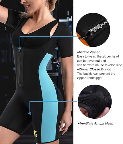 Miniatura 5 de NonEcho Traje de sauna de neopreno para mujer, moldeador de cuerpo completo, moldeador de cintura con manga