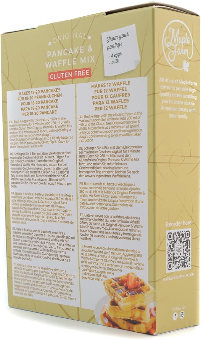 Mezcla para PANQUEQUES y WAFFLES SIN GLUTEN MapleFarm 500g