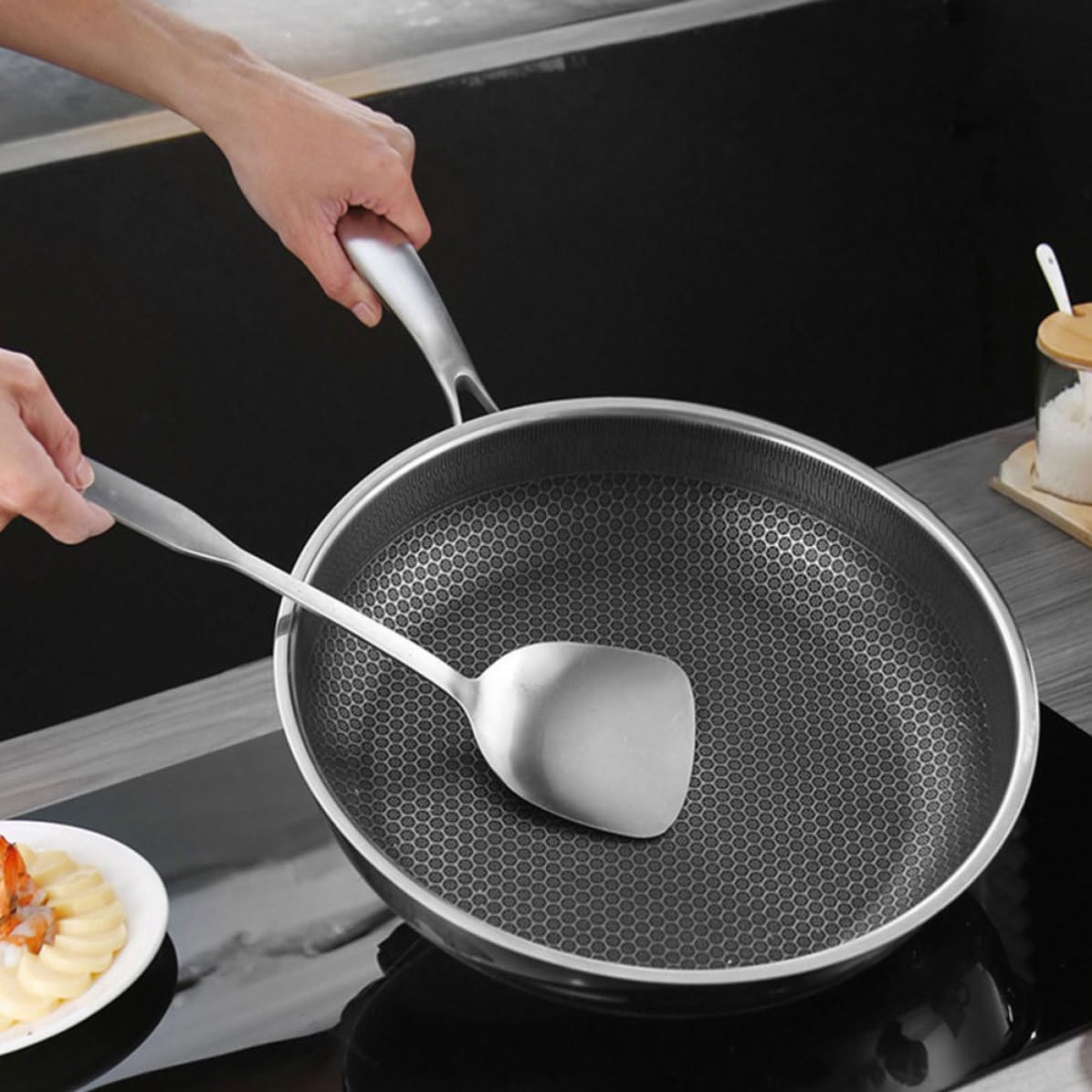 Didiseaon Poêle à Œufs pour Cuisson Uniforme 26cm en Acier Inoxydable Antiadhésive et Revêtement Confortable Fond Plat sur Induction