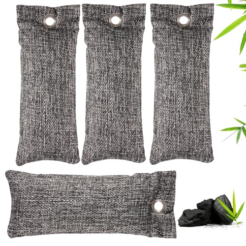 Editbar 4 sacchetti di carbone attivo contro gli odori – Scarpe, deodorante al carbone di bambù per sneaker, assorbitore di odori ai piedi del sudore (4 × 100 g, grigio)