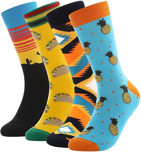 BISOUSOX Men's Fun Dress Socks,Novelty Socks Crazy Socks for Men Funky Cotton Crew Socks Cool Colourful Mens Socks Multicolor 6-11