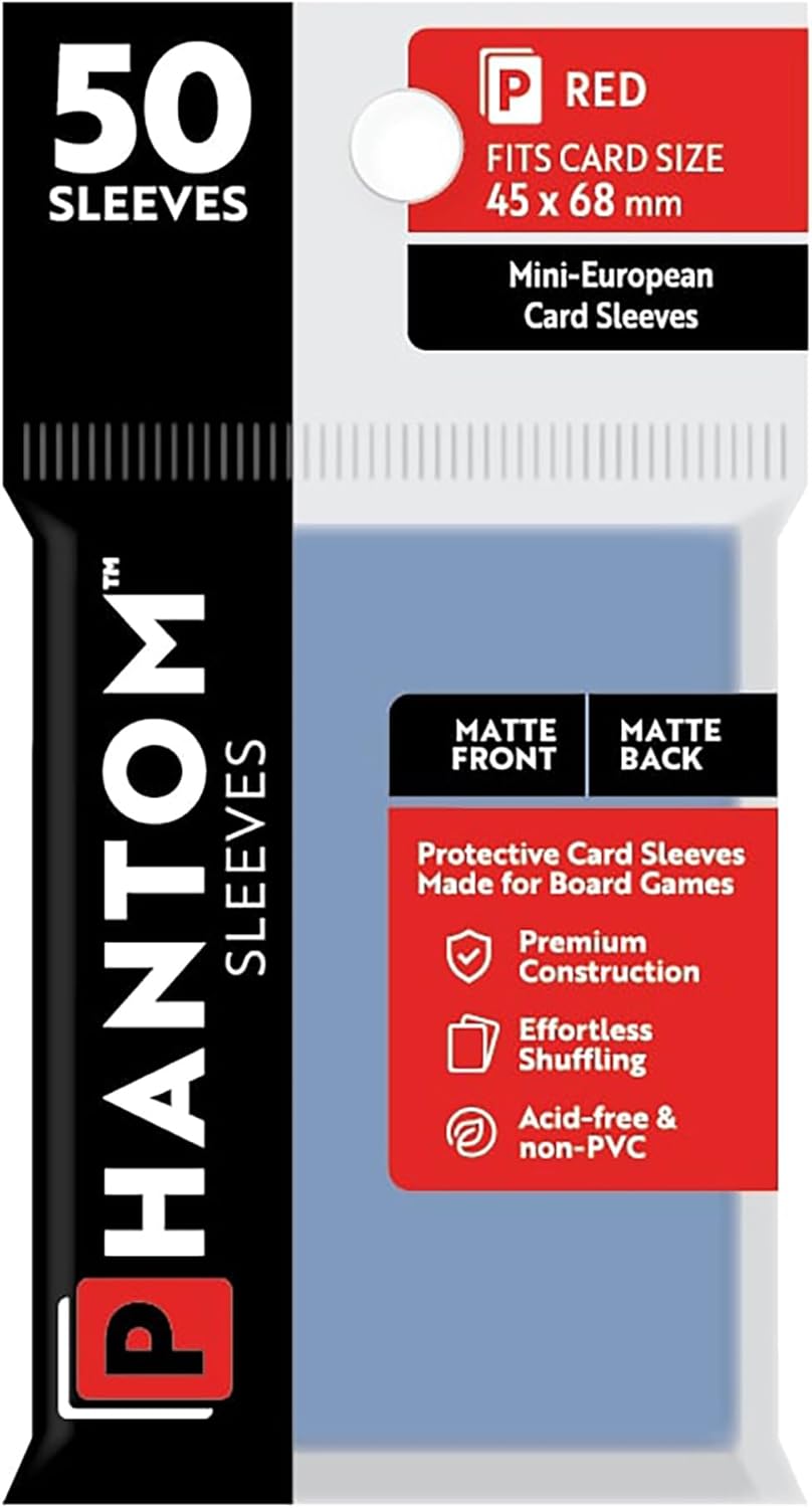 Phantom Sleeves: Red Size 45 x 68mm: Matte Front/Back - 50 Pack - Transparent Protective Card Sleeves for Board Games, Trading Cards & Card Games