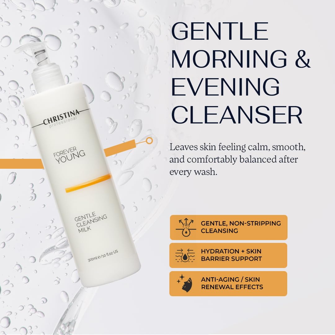 Christina - Forever Young - Gentle Cleansing Milk – Hydrating Facial Cleanser with Retinol, Glycolic Acid, Vitamins A & E – Moisturizing Face Wash for Dry Skin – Removes Makeup & Impurities – 300 ml - Image 3