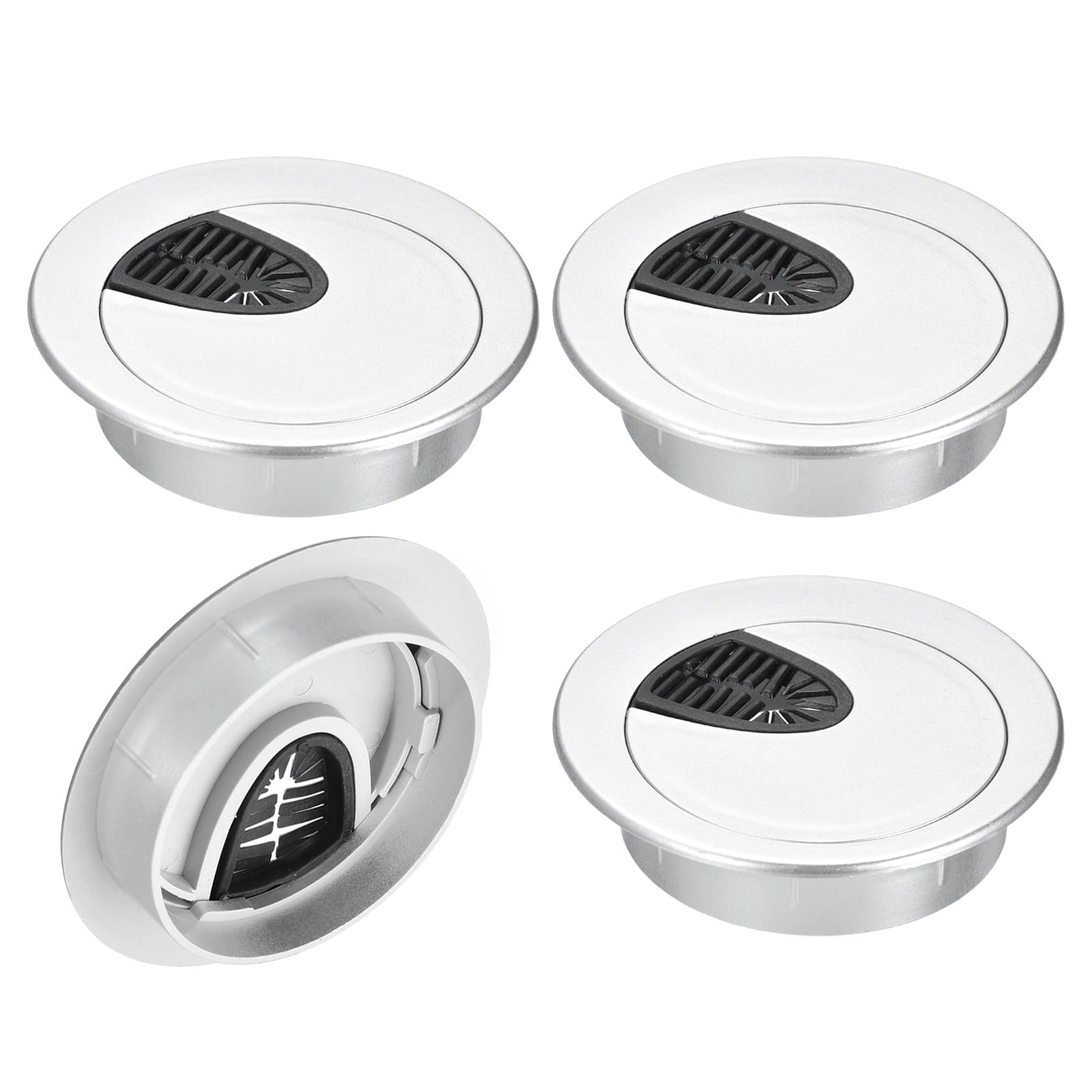 TA-VIGOR 4Pcs 2-9/16"(65mm) ABS Desk Cable Hole Cover with Soft Rubber Strip, Flexible Cable Grommet for Office, Computer Desk Wire Organiser, Cord Management, Cable Hole Grommet Set, Silver