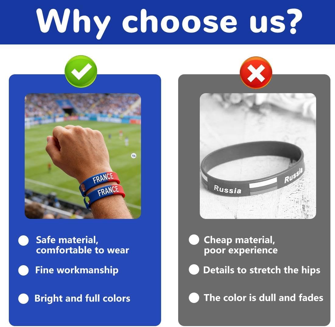 2 Silicone Bracelets with France Flag - Sports Bracelets for the World Cup, Gift for Football Supporters, Collectible Accessories, French Gadgets France Colourful Souvenirs