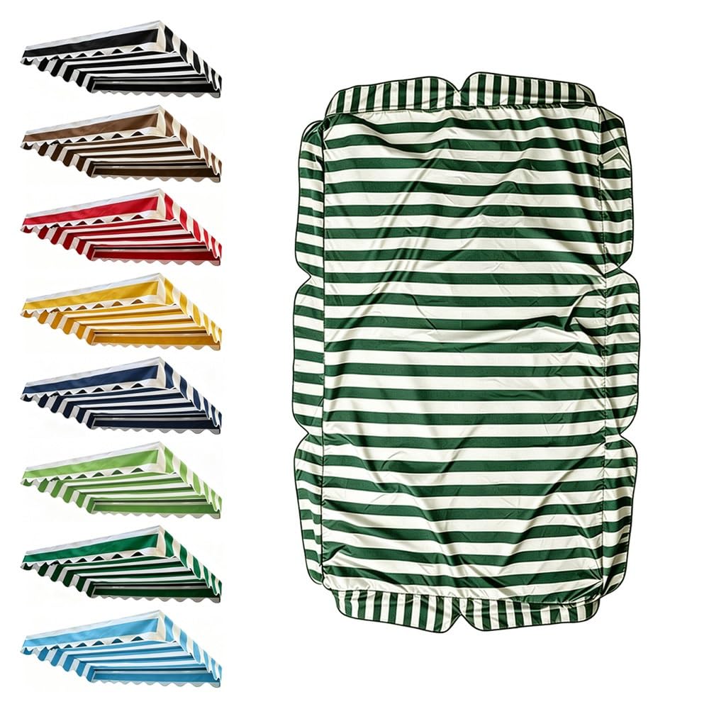 ENGTICUENU Patio Swing Canopy Replacement Cover 56x47in 64x45in 75x47in Waterproof Replacement Canopy Top Stripe Sun Shade Awning Garden Hammock Cover(Dark green,56x47in-142x120cm)