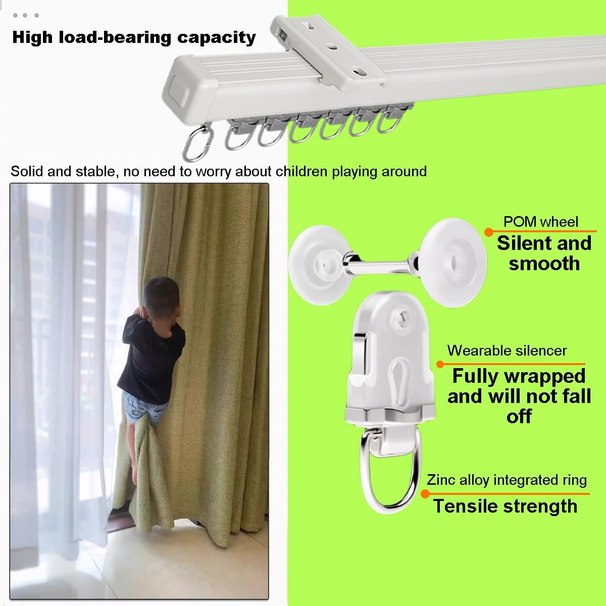 Heavy Du - Supporto da soffitto in lega di alluminio con ruote, divisorio per camper, 1,8 m, bianco per un funzionamento fluido e silenzioso