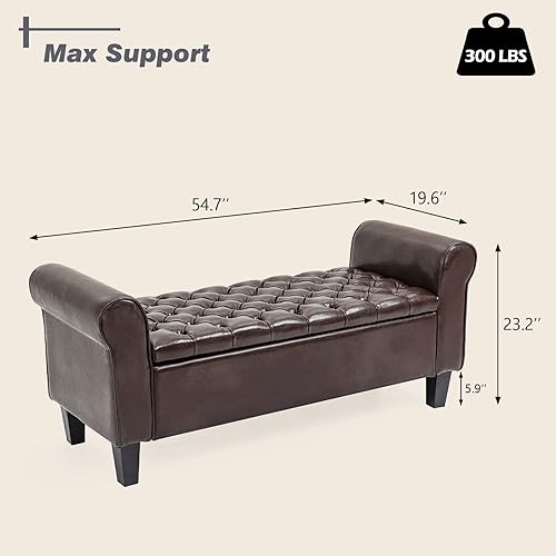 Miniatura 3 de ECOTOUGE Banco de almacenamiento armado, reposapiés tapizado de cuero con tapa con bisagras para el extremo de la cama del dormitorio, modelo