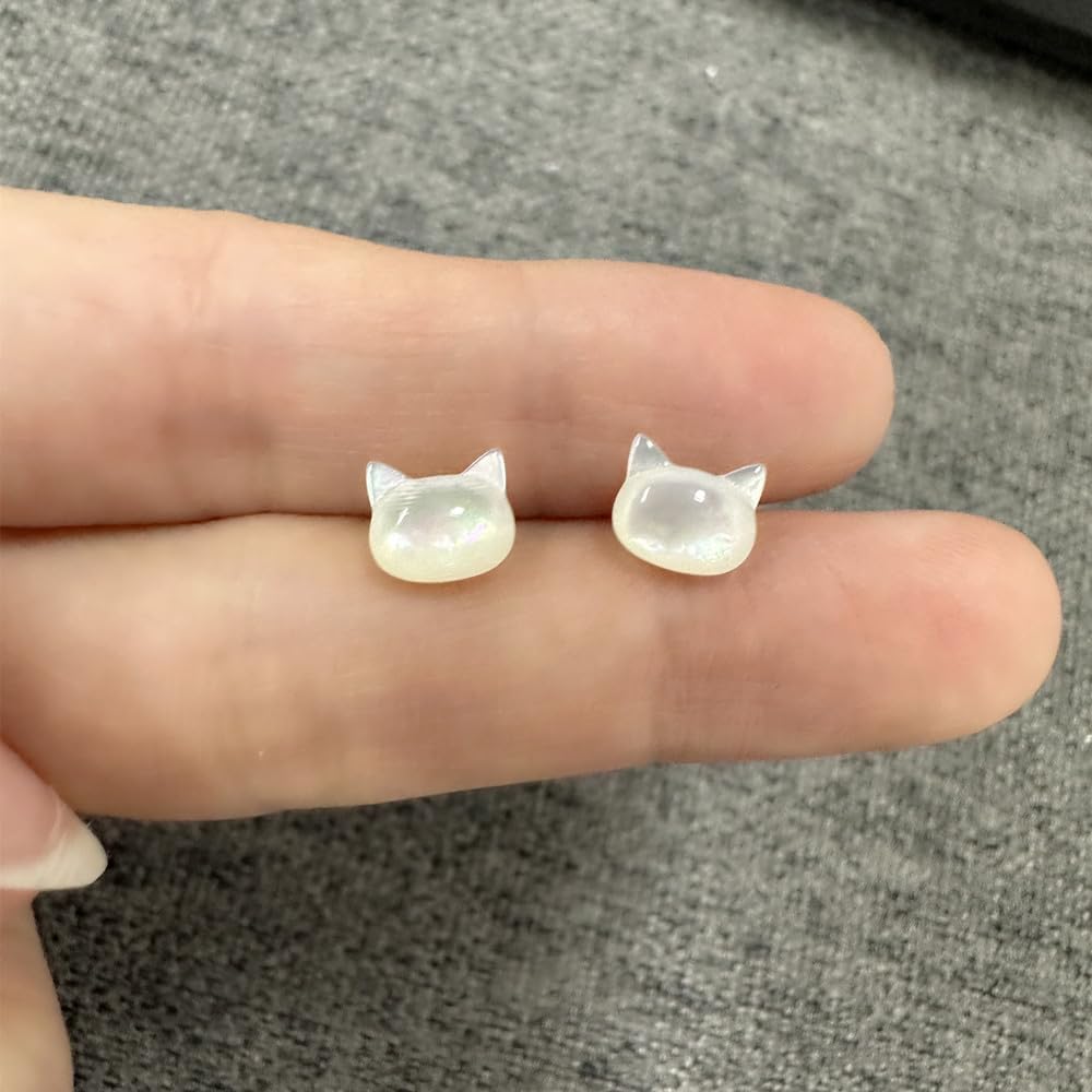 Dainty Shell Pearl Cat Stud Earrings for Women Girls 925 Sterling Silver Hypoallergenic Nickel Free Tiny Small Kitten Animal Studs Cartilage Tragus Post Cute Birthday Halloween Christmas Jewelry Gifts - Image 6