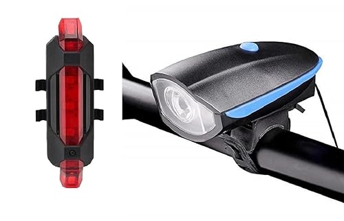 Kaashnic 2-in-1 Rechargeable Cycle Front & Rear Light and with Horn Waterproof Cycle Light (Multicolor)