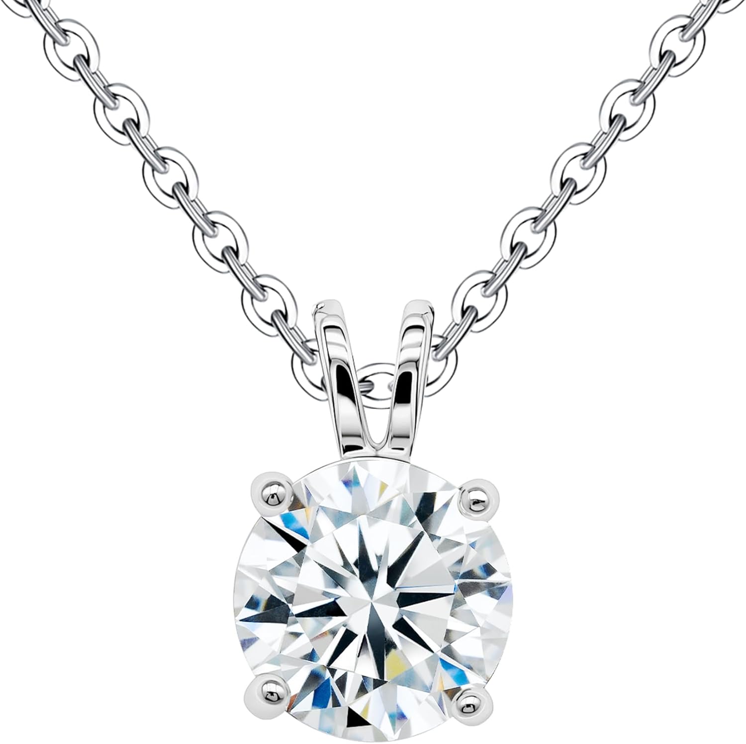 Moissanite 925 Sterling Silver Pendant Necklace 0.5-1 Carat Round Pear Cut, Dainty Elegent D Color Dancing Style with Bead Adjustable Chain Necklace for Women