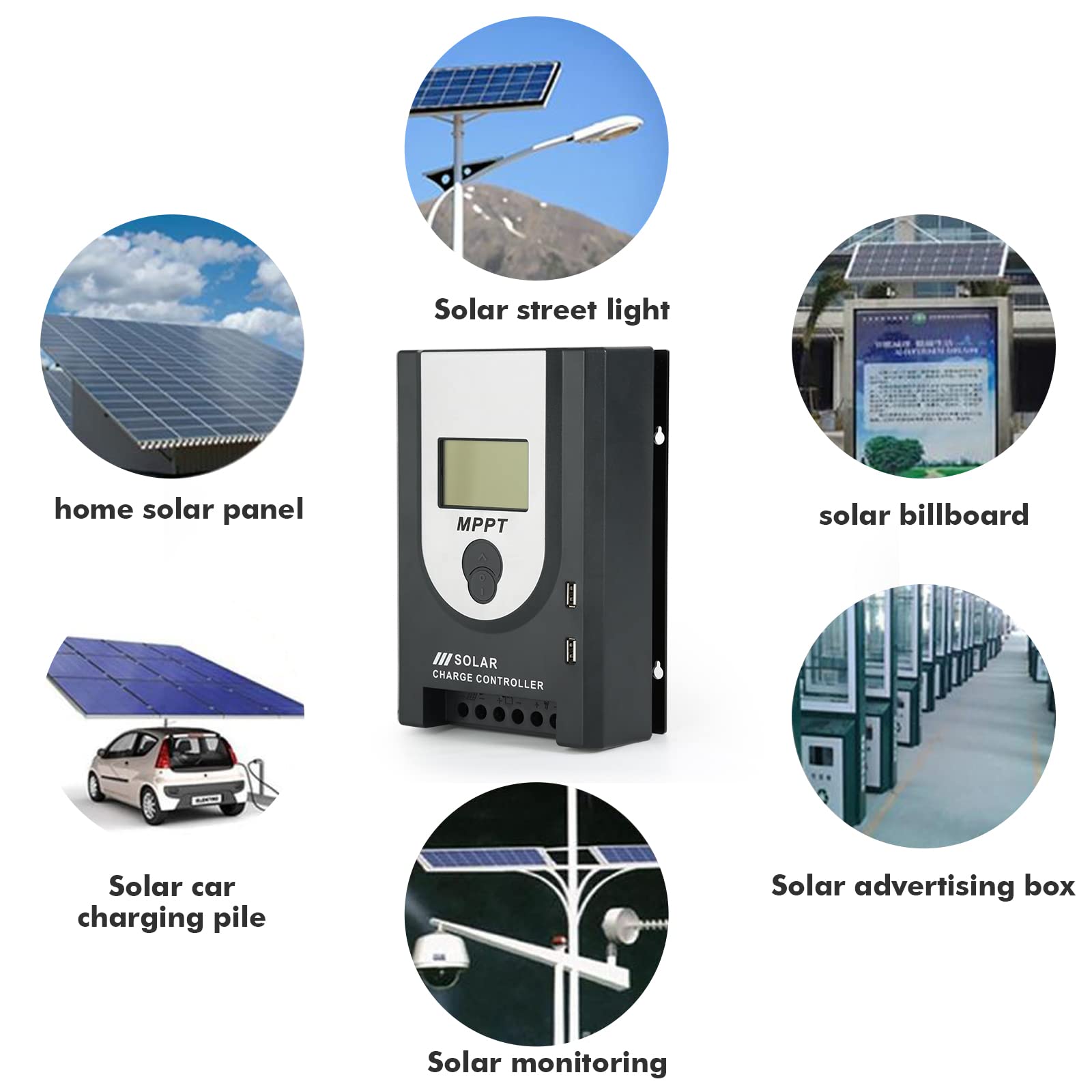 Jadeshay Regolatore di Carica Solare MPPT 12V 24V Regolatore della Batteria del Pannello Solare Display LCD 20A 40A 60A Regolatore della Batteria fotovoltaica (60A)