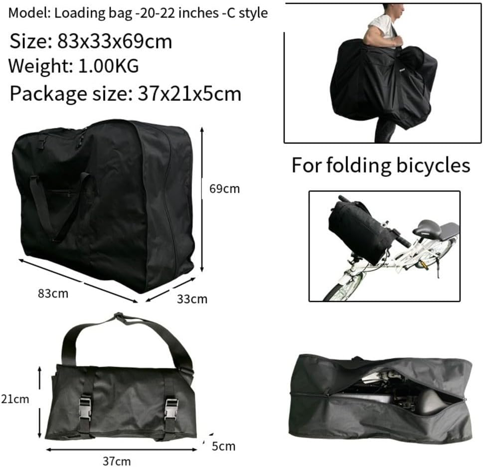 Folding bicycle travel bag with waterproof fabric and reinforced webbing, external zippered pocket, compatible with 14 26 inch bikes, designed for multi transport protection (1416-Type C)