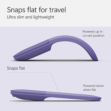 Microsoft Surface Arc Bluetooth Mouse, Ultra-Slim and Lightweight, Snaps Flat for Portability, Full Scroll Plane, Compatible with Windows 11, Battery Included Violet