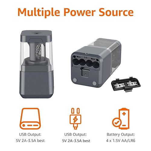 Miniatura 2 de Tienda Basics Sacapuntas eléctrico portátil hoja helicoidal parada automática funciona con pilascable USB