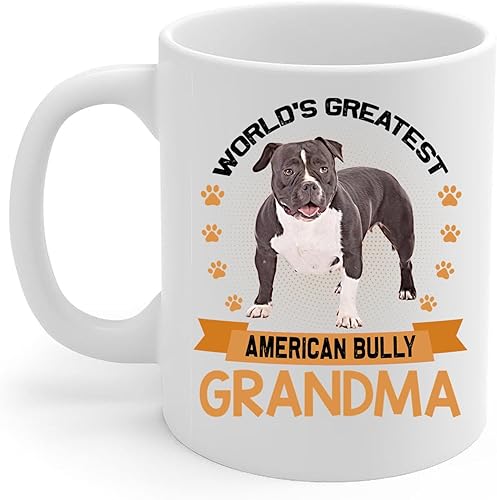 Lovesout World's Greatest Black White American Bully Dog Grandma Regalos para mujeres, divertida taza de café de cerámica blanca, taza de té de