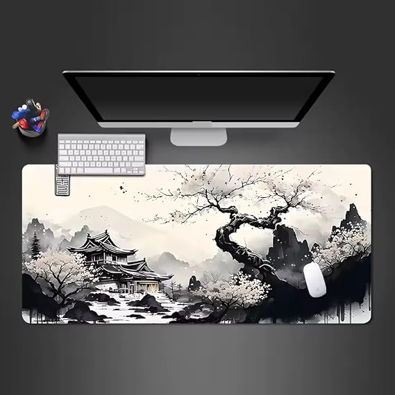 McStorey ZEN XXL Mouse Pad 90x40 cm, Büyük Masa Matı, 3 mm Dikişli Kenar, Kaymaz Kauçuk Taban, Gaming Mousepad – Ink Temple