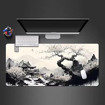 McStorey ZEN XXL Mouse Pad 90x40 cm, Büyük Masa Matı, 3 mm Dikişli Kenar, Kaymaz Kauçuk Taban, Gaming Mousepad – Ink Temple