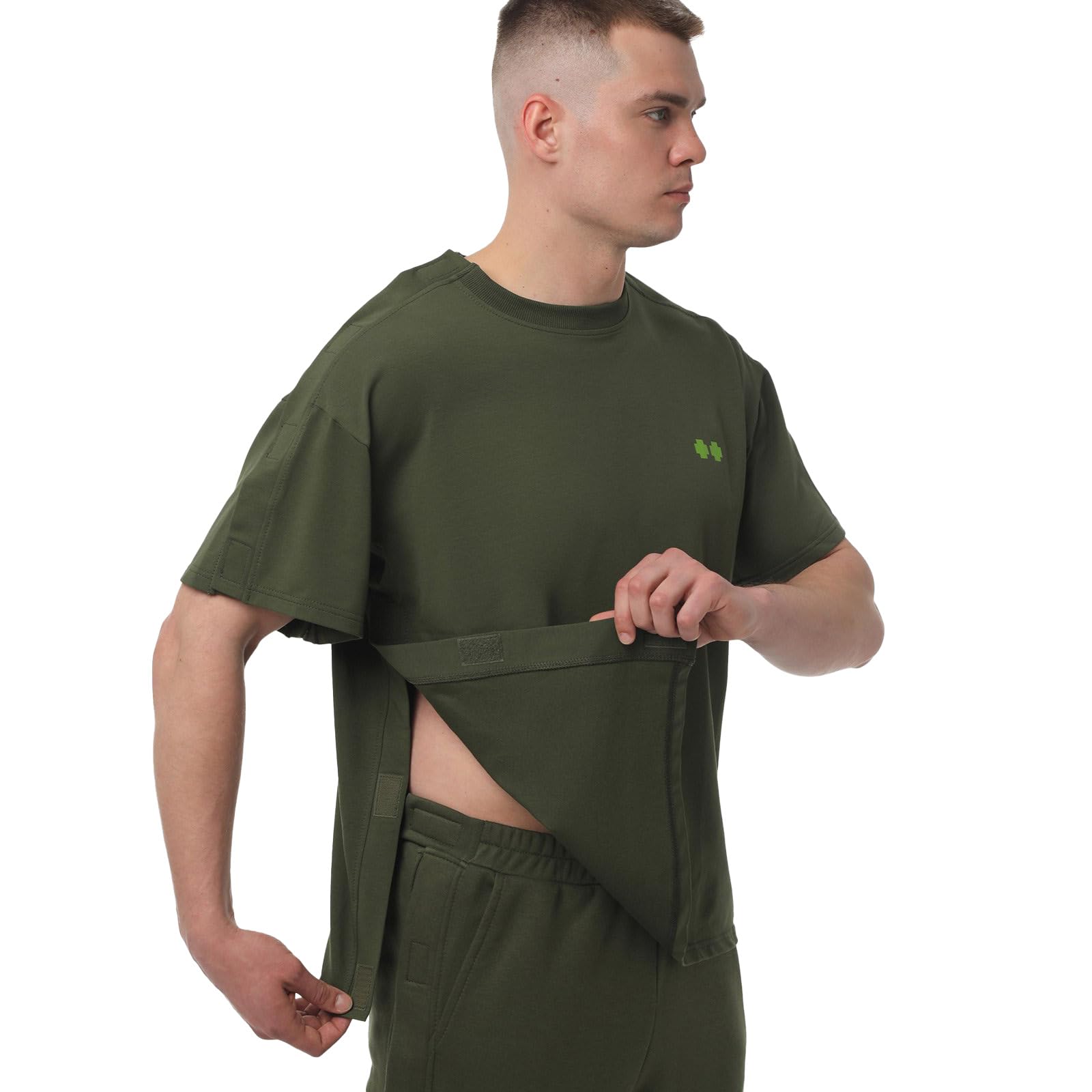 Adaptive Herren-T-Shirt mit seitlicher Öffnung, einfacher Zugang zu den Armen für Schulterverletzungen und Erholung nach Operationen