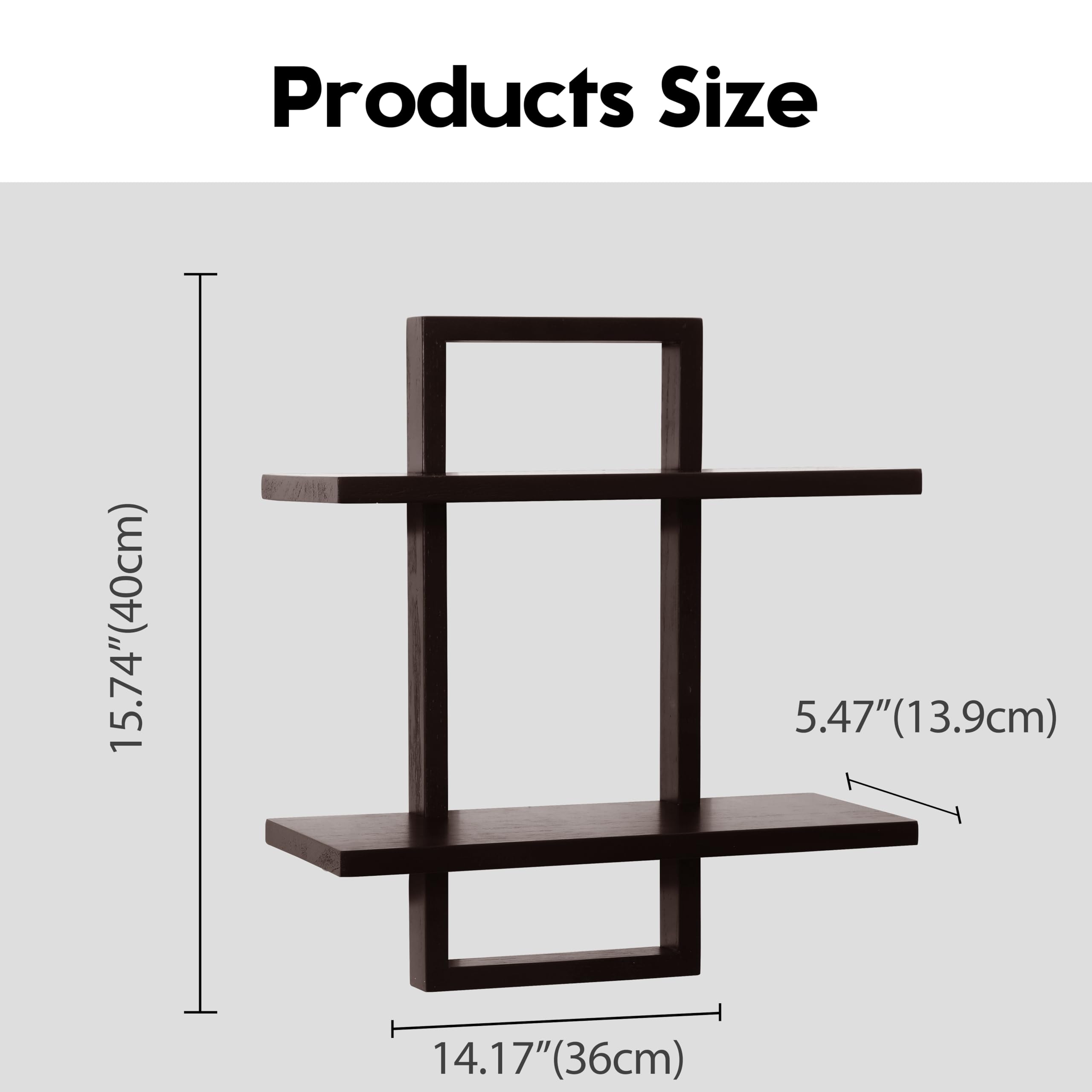 PHOENANCEE 2 Tier, Oak Frame, Floating Shelves for Wall Set of 2, Hanging Rustic Square Storage Shelf for Living Room Bedroom, Walnut - Image 3