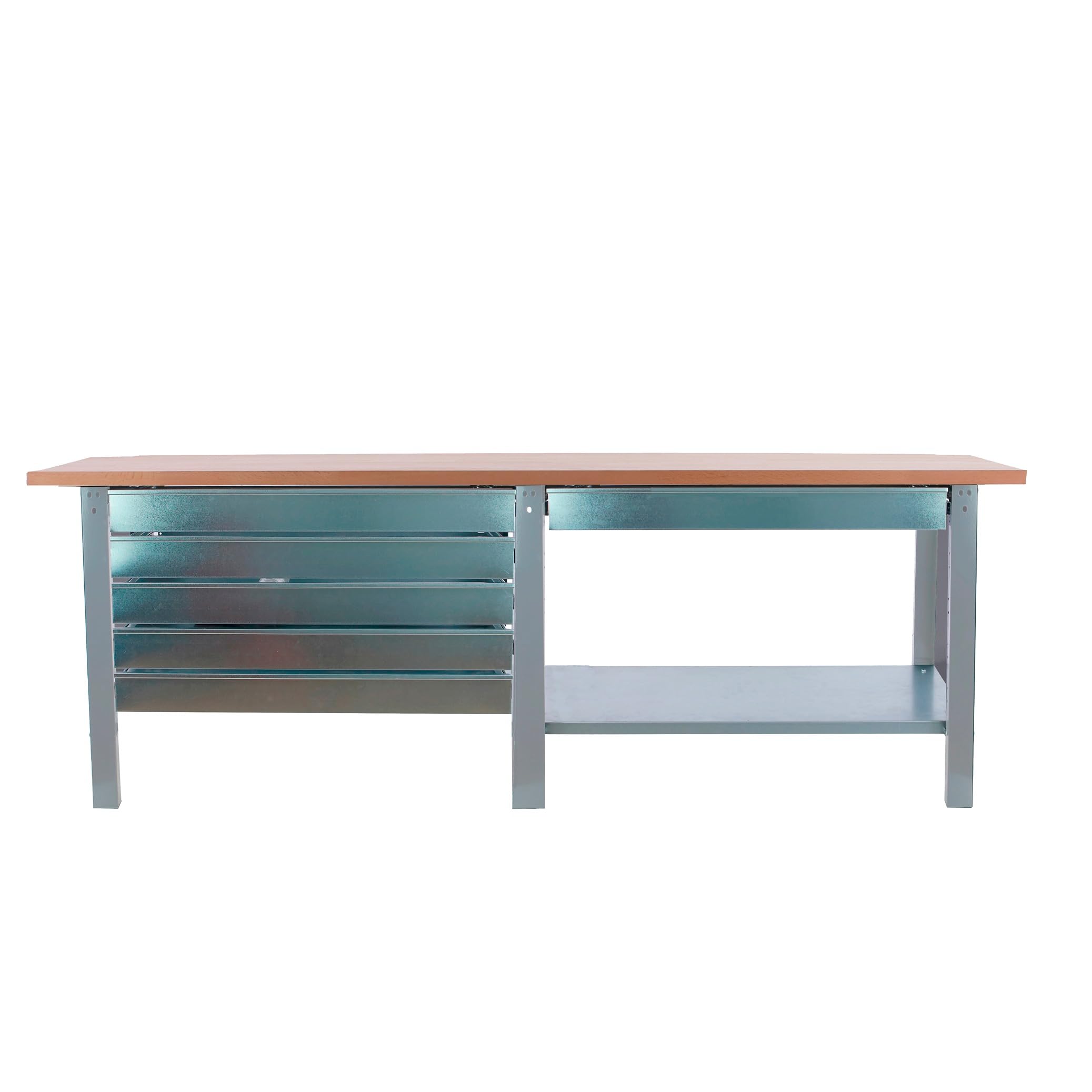 SimonRack Banco de Trabajo Taller Doble, Capacidad Carga 1000 kg, 865x2100x750 mm, 6 Cajones, Mesa de Trabajo, Gris/Haya - BT6 PRO
