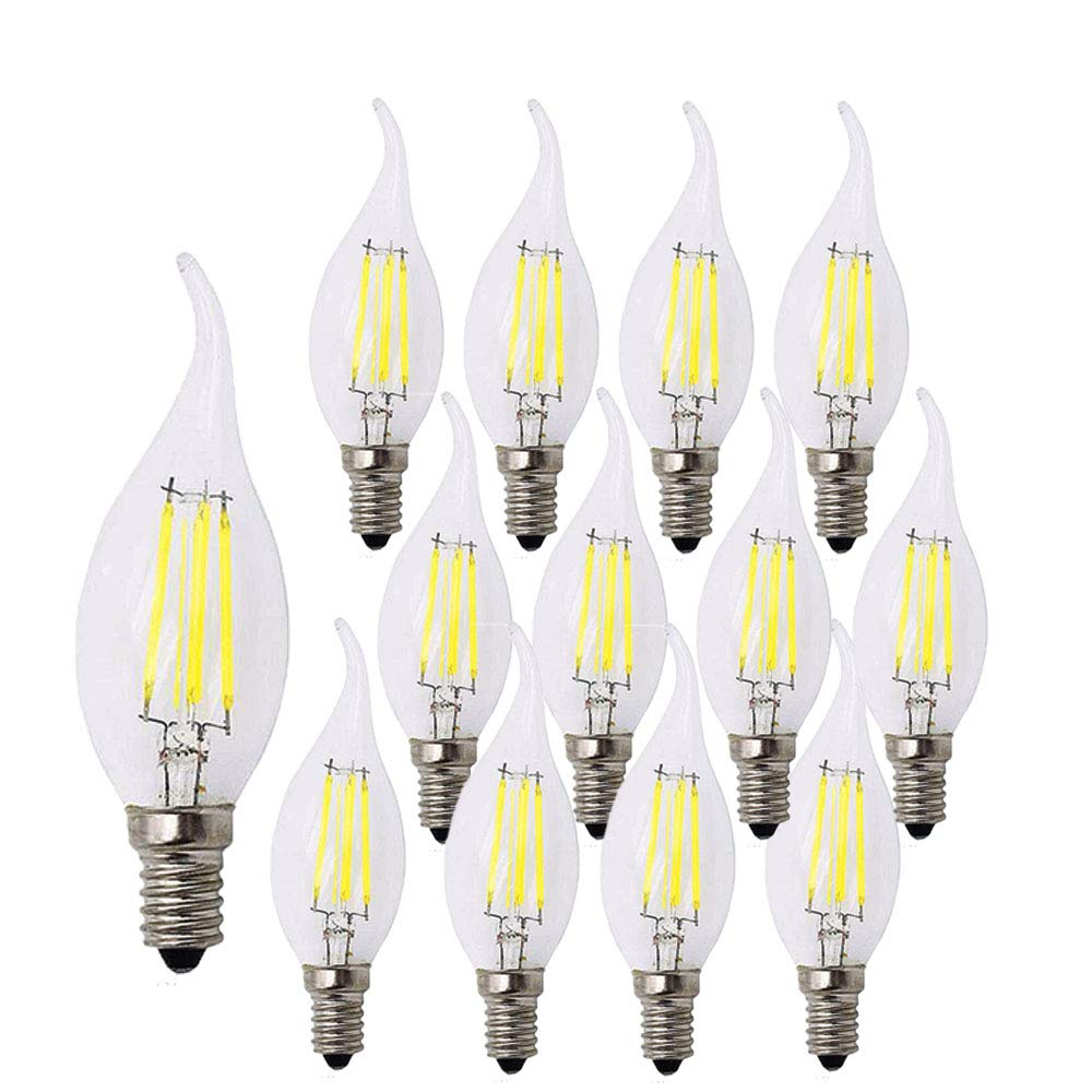 BDAYEK Led bulbs Pack 12 E14 Vintage Candelabra Bulbs 4W C35 400 Lumens Cool White 6000K Chandelier Light 40W Equivalent