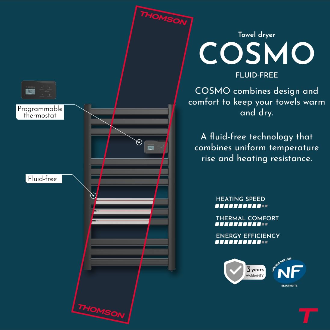 THOMSON - Sèche-serviette électrique sans fluide connecté WiFi 500W COSMO noir