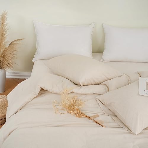 Miniatura 3 de Move Over Juego de ropa de cama de lino de mezcla de algodón tamaño Queen con textura de lino que absorbe la humedad y duradero, juego de edredón de