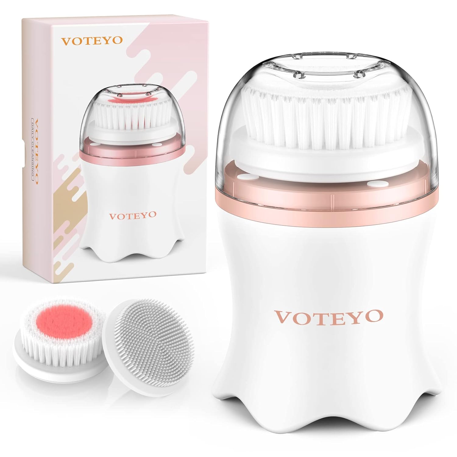 Facial Cleansing Brush, VOTEYO 3 Modes Face Cleansing Brush with 3 Replacement Brush Heads, IPX6 Waterproof, Type C Charging, Rotating Face Brush for Deep Cleansing, White : Beauty & Personal Care