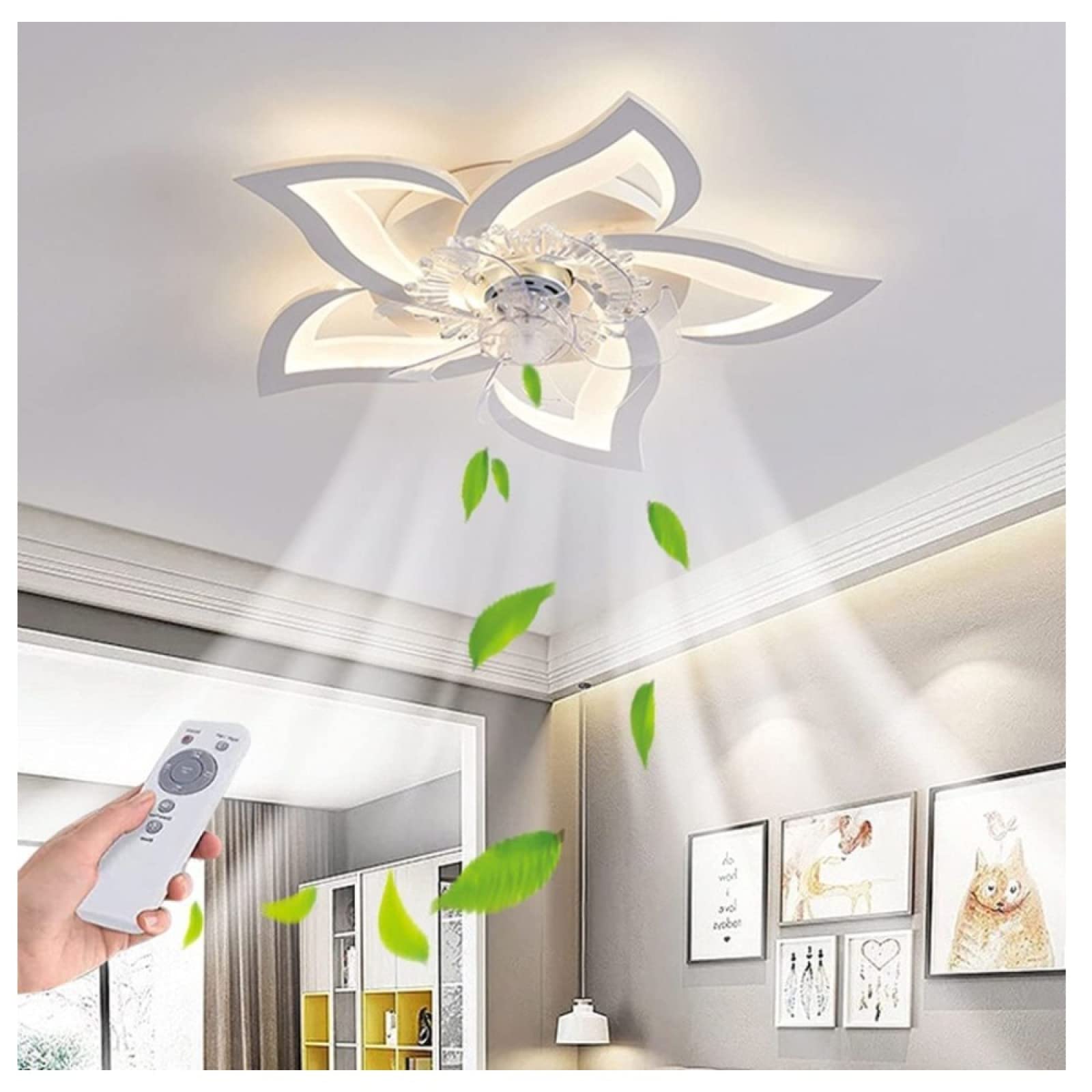 VVLXRIC Flower Shape Ceiling Lamp - LED Shape Bedroom Ceiling Lamp Flower Shape Ceiling Lamp Remote Control Dimmable Timing Lighting Ceiling Fans 50W 27.2in5in