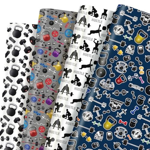 Pineraap Gym Wrapping Paper 12 Sheets Work out Weightlifting Fitness Themed Gift Wrap for Bodybuilding, Fitness Enthusiasts, 20"×28"