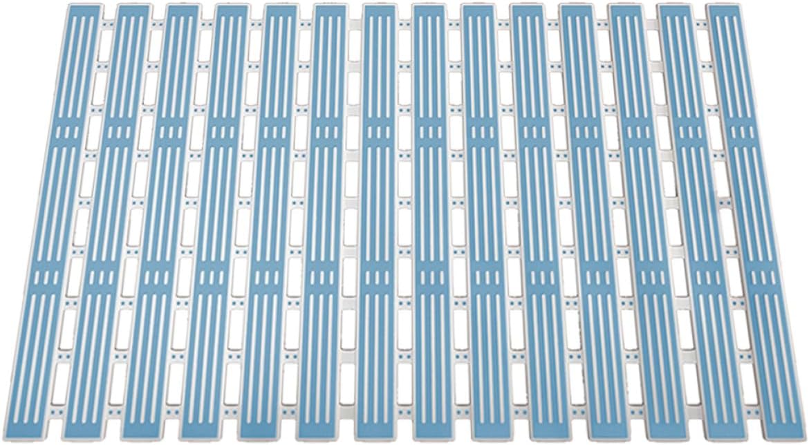 Cabilock Anti-Skid Bath Pad with Suction Cups Blue and White 68x40cm Non-Slip Tub Mat for Bathroom Shower with Striped Design