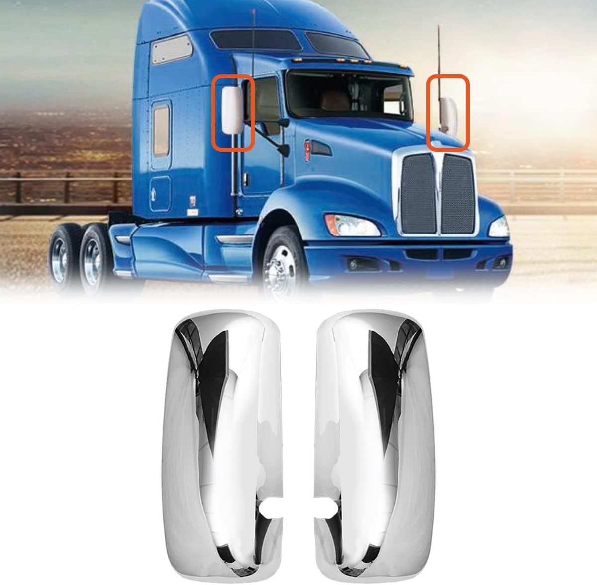Door Mirror Cover for Kenworth T660, Passenger and Driver Side Chrome Mirror Cover for Kenworth T660 T170 T270 T370 T440 T470 T800, A Pair