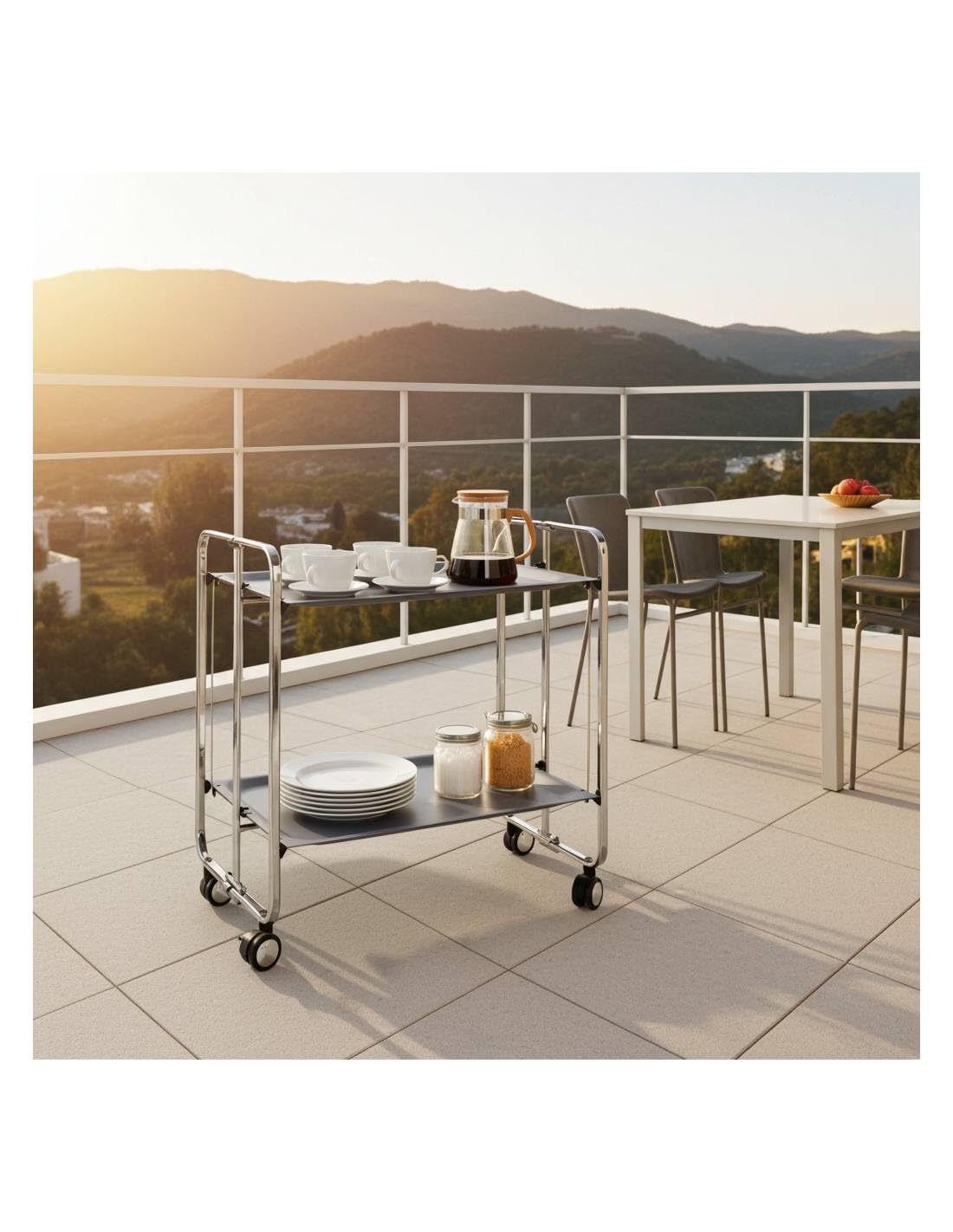 Carrello da cucina pieghevole cromato con ruote BAUHAUS 2 ripiani