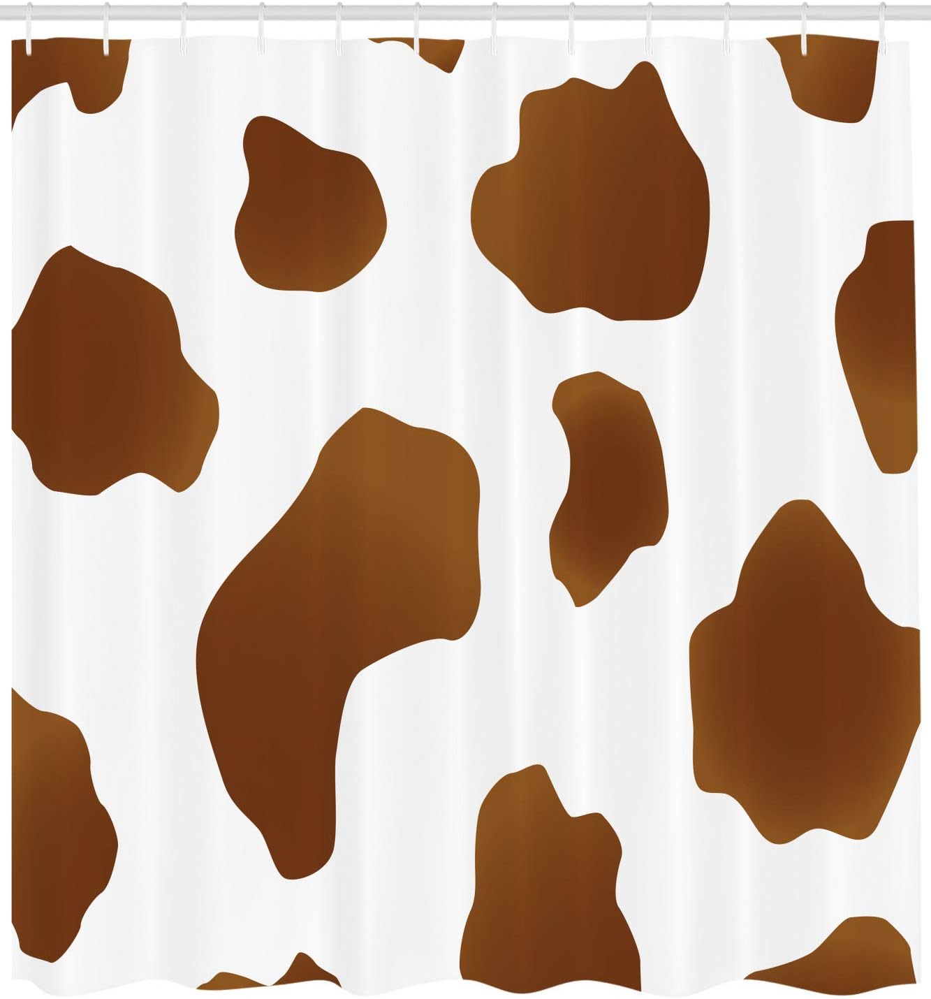 Ambesonne Cow Print Shower Curtain, Brown Spots on a White Cow Skin Abstract Art Cattle Fur Farm Animals Cowboy Barn, Cloth Fabric Bathroom Decor Set with Hooks, 69" W x 70" L, Brown White