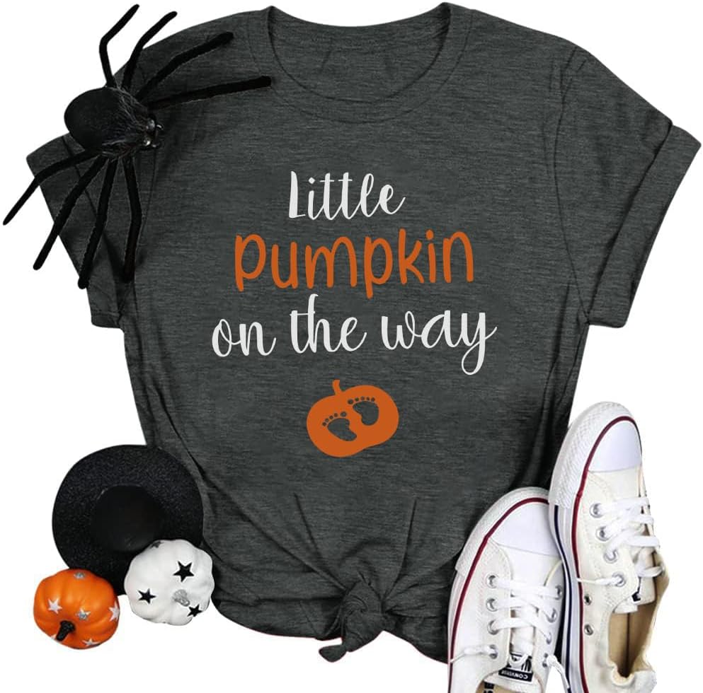 Maternity Halloween Shirt Growing a Little Pumpkin T Shirt Cute Pumpkin Graphic Halloween Pregnancy Short Sleeve Tops