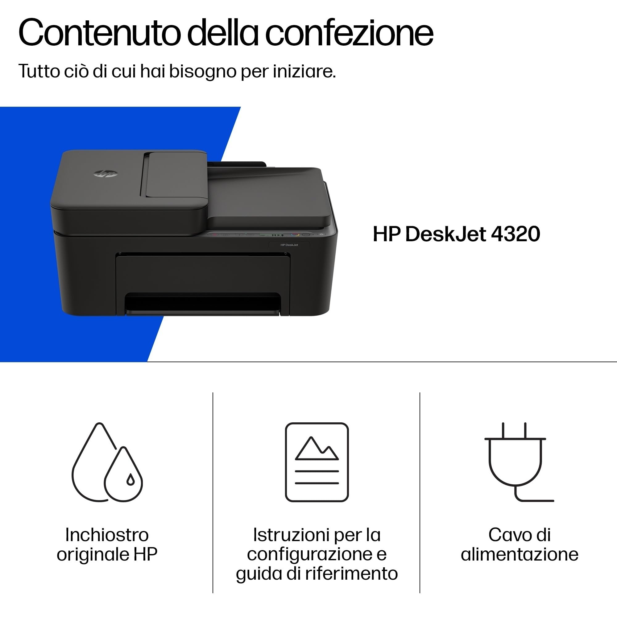 HP DeskJet 4320 A24HMB, Stampante Multifunzione a Getto d'Inchiostro A4 a Colori, Fronte e Retro Manuale, 8,5 ppm, Wi-Fi, ADF, 3 Mesi di Inchiostro Instant Ink Inclusi, Nera