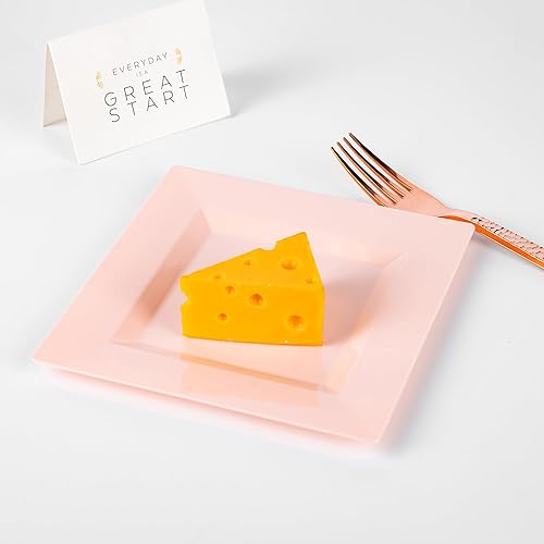 Miniatura 4 de Paquete de 100 platos cuadrados de plástico de postre rosa, platos desechables de 6.5 pulgadas, platos resistentes para fiestas, bodas, Navidad,