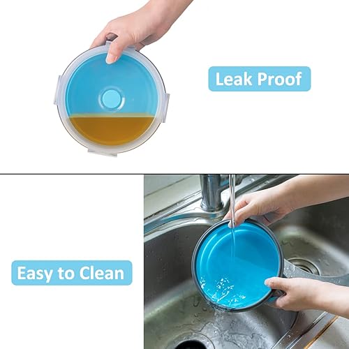 Miniatura 7 de Contenedores plegables de almacenamiento de alimentos redondos con tapa hermética, 27 onzas, apilables de silicona, para cocina, juego de