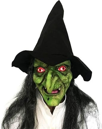 TITA-DONG Halloween Witch Mask with Hair, Latex Mask Scary Realistic Mask Scary Old Woman Witch Mask Old Witch Dress Up Mask