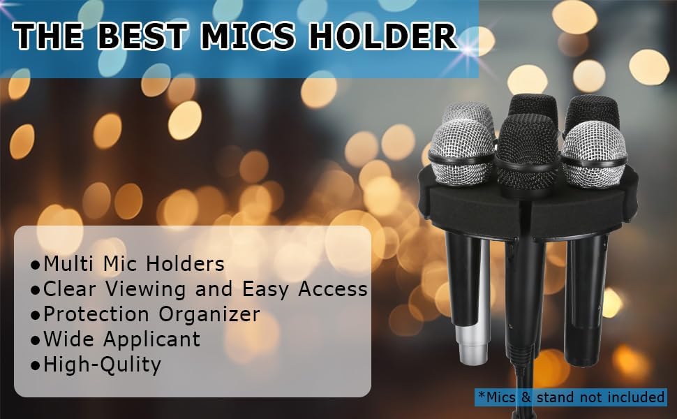 Miniatura 8 de Soporte para micrófonos múltiples, soporta hasta 6 micrófonos, soporte de micrófono con cable e inalámbrico para soporte, aluminio, negro