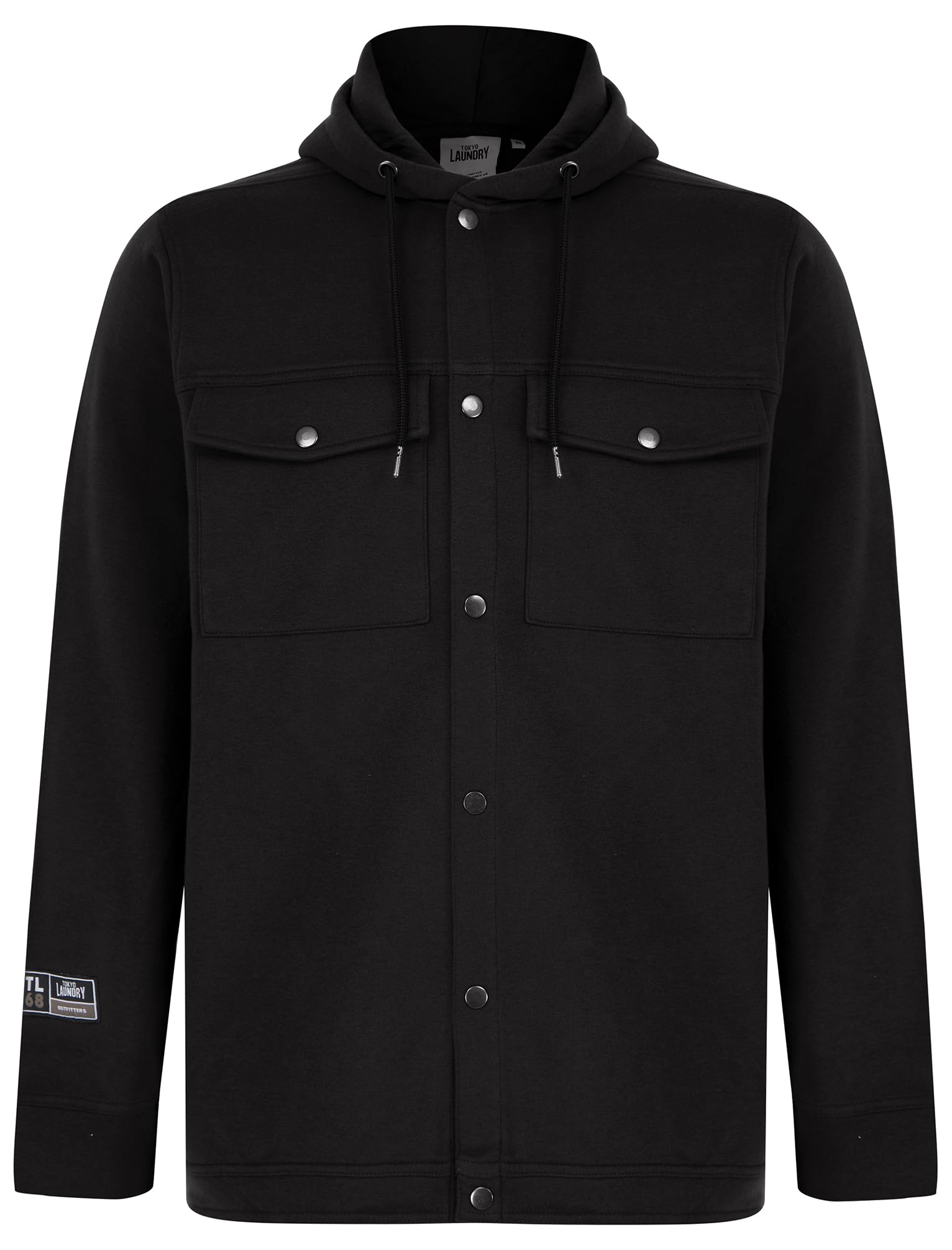 Tokyo Laundry Phantom Hooded Brushback Fleece Overshirt Jacket in Jet Black M