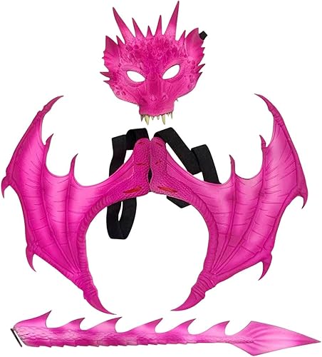 Miniatura 6 de DYNWAVE Disfraz de dragón para niños y niñas, conjunto de máscara de cola de dragón para cosplay, disfraz de Halloween, accesorios de disfraz