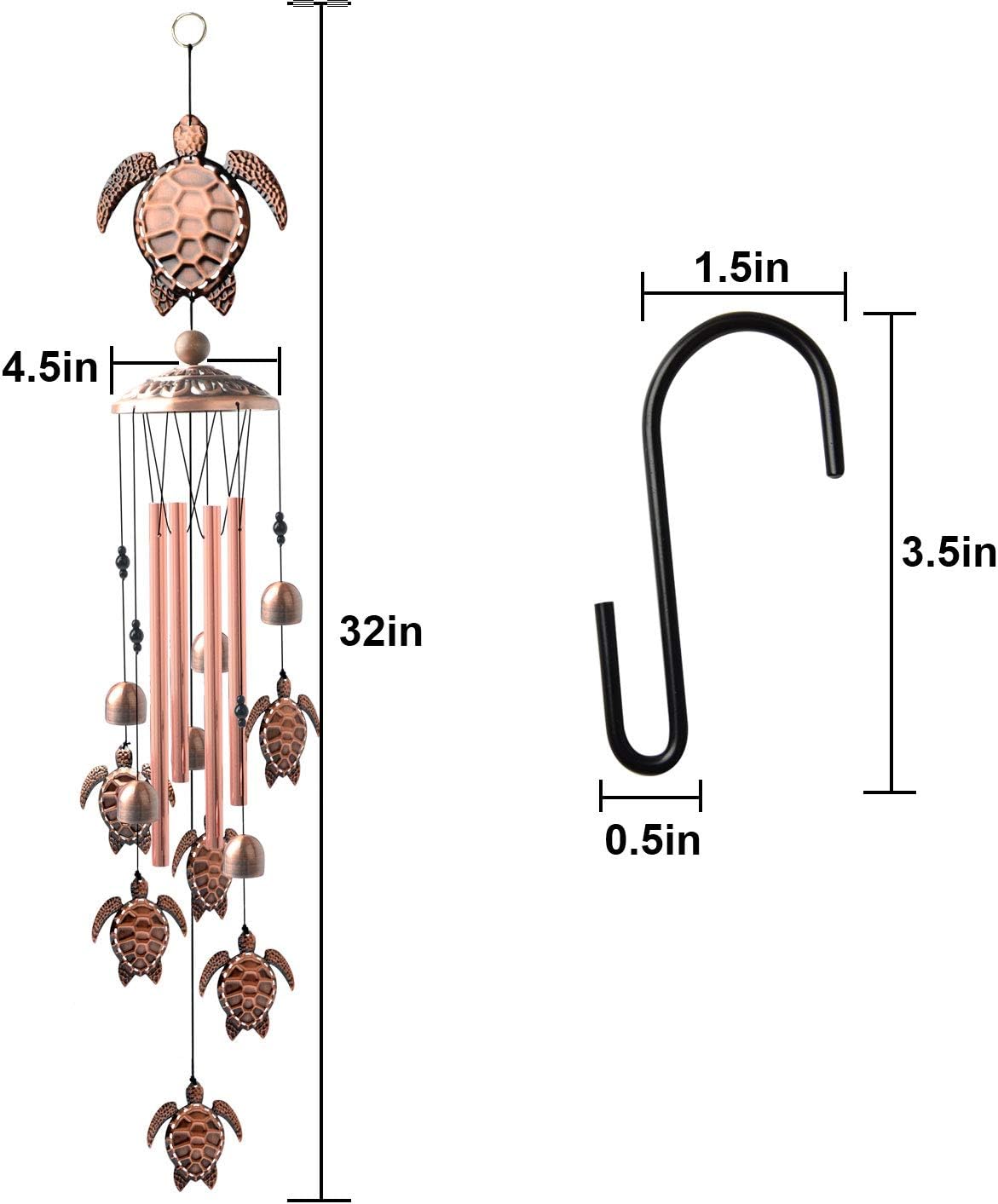 Sea Turtle Wind Chimes Outdoor, for Women,Tortoise Copper Windchime, Thanksgiving Gift for mom, Grandma,Sister,Women,Gardening Gifts,Yard Decor