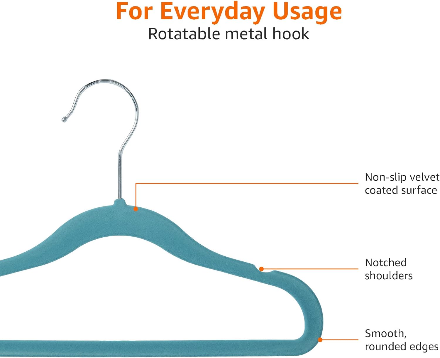 Amazon Basics Kids Velvet, Non-Slip Clothes Hangers for Infant and Toddler, 11.6 inches (for Baby Clothes), Pack of 50, Blue - Image 3